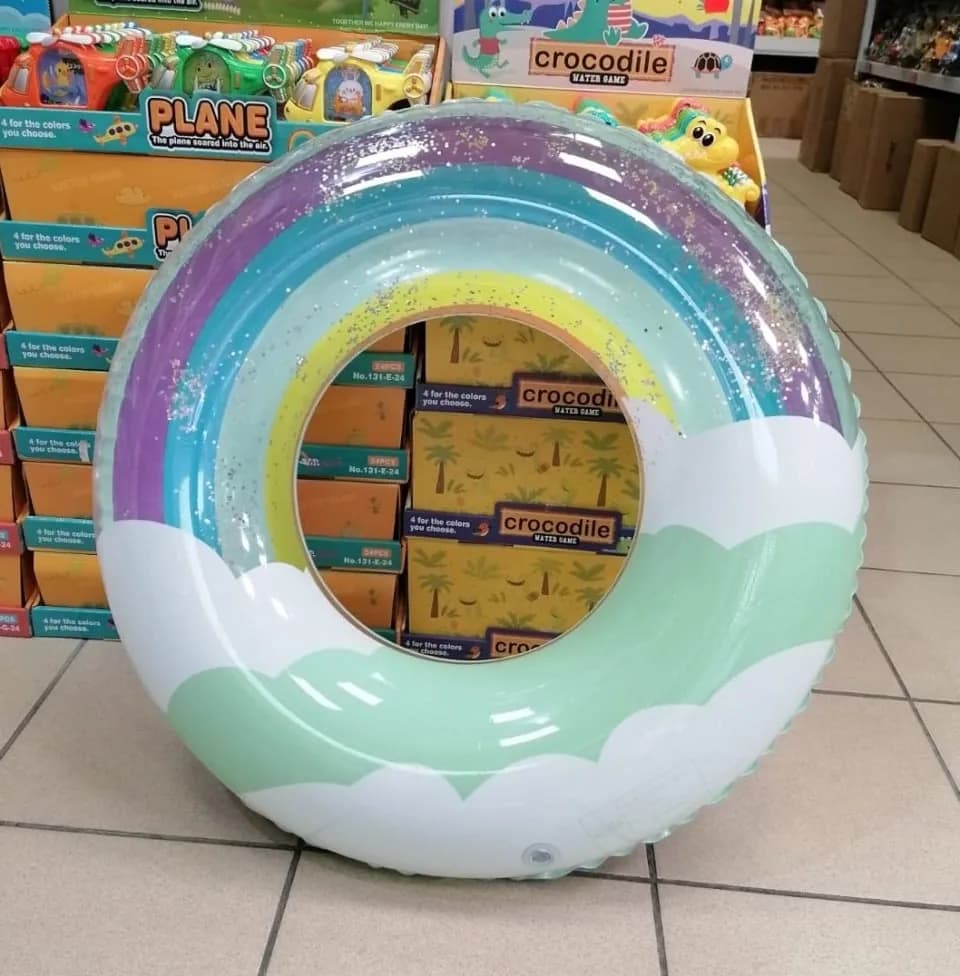 Koło do Pływania 70cm Tęcza z Brokatem i Chmurkami