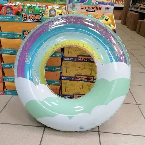 Koło do pływania 80cm tęczowe z brokatem i motywem chmurek