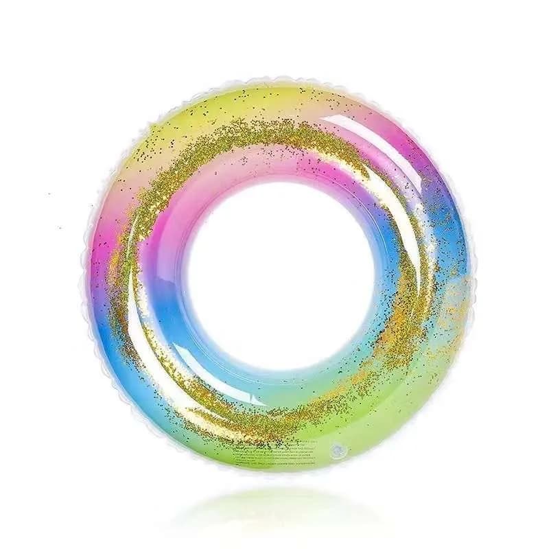 Koło do Pływania 80cm Tęczowe ze Złotym Brokatem