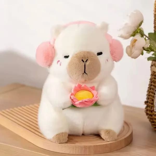 Maskotka Pluszowa Kapibara z Kwiatkiem i Nausznikami 25cm