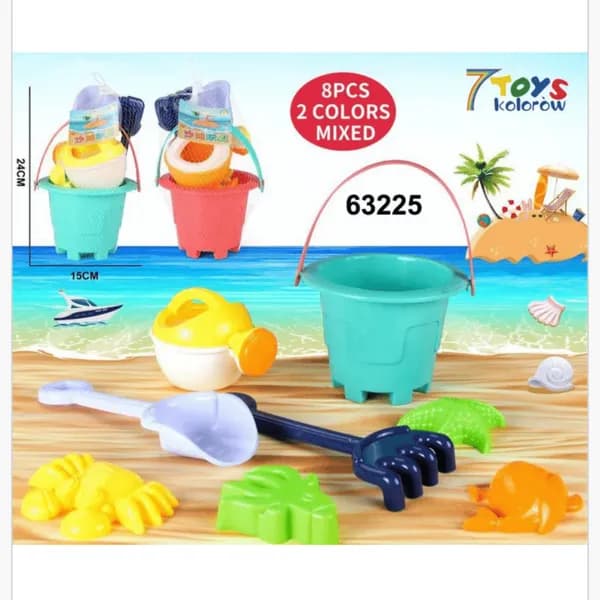 Zabawka Plażowa Zestaw do Piasku 8el 24cm Wiaderko Konewka