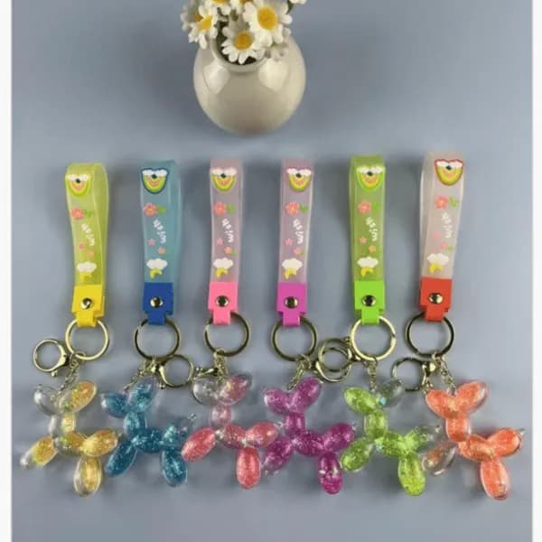 Brelok do Kluczy Piesek Balonowy z Brokatem i Paskiem 12szt