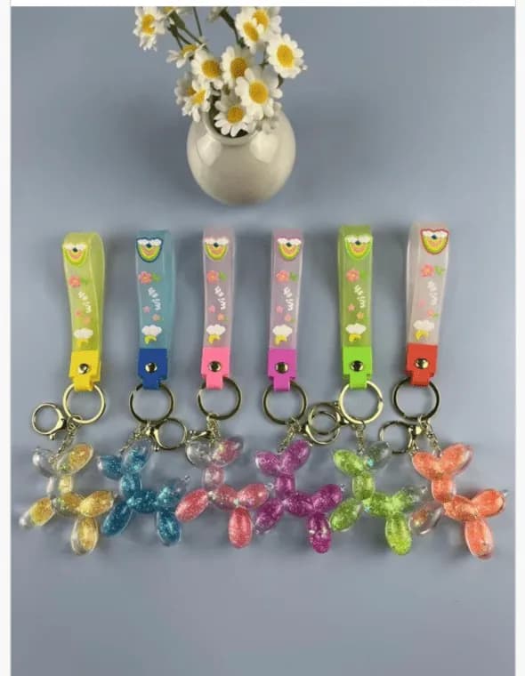 Brelok do Kluczy Piesek Balonowy z Brokatem i Paskiem 12szt