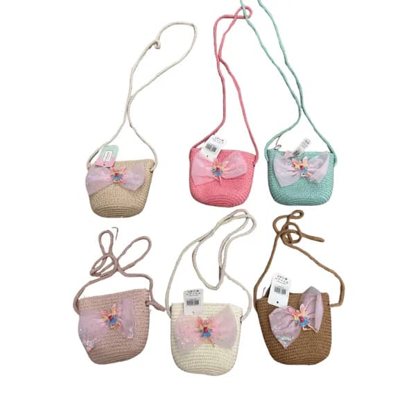 Torebka dla Dzieci Pleciona z Kokardą i Wróżką Mix Kolorów 12szt