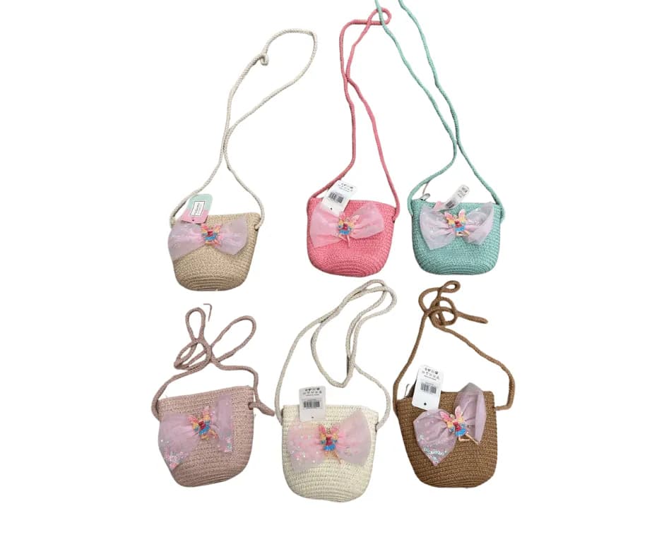 Torebka dla Dzieci Pleciona z Kokardą i Wróżką Mix Kolorów 12szt
