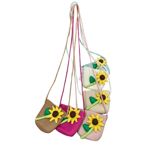 Torebka dla Dzieci Słomkowa ze Słonecznikiem Mix Kolorów 12szt