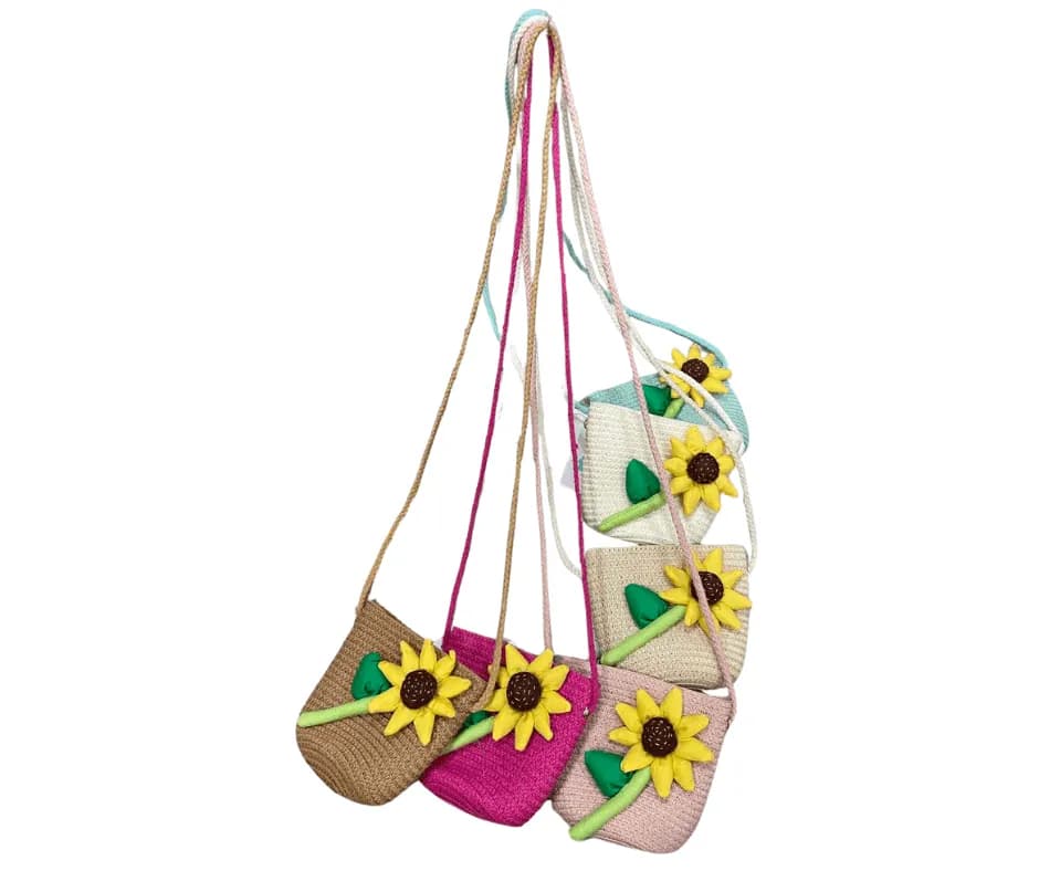 Torebka dla Dzieci Słomkowa ze Słonecznikiem Mix Kolorów 12szt