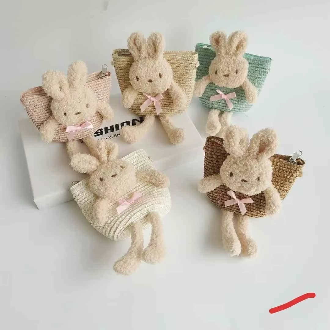 Torebka dla Dzieci Pleciona z Pluszowym Królikiem Mix 12szt