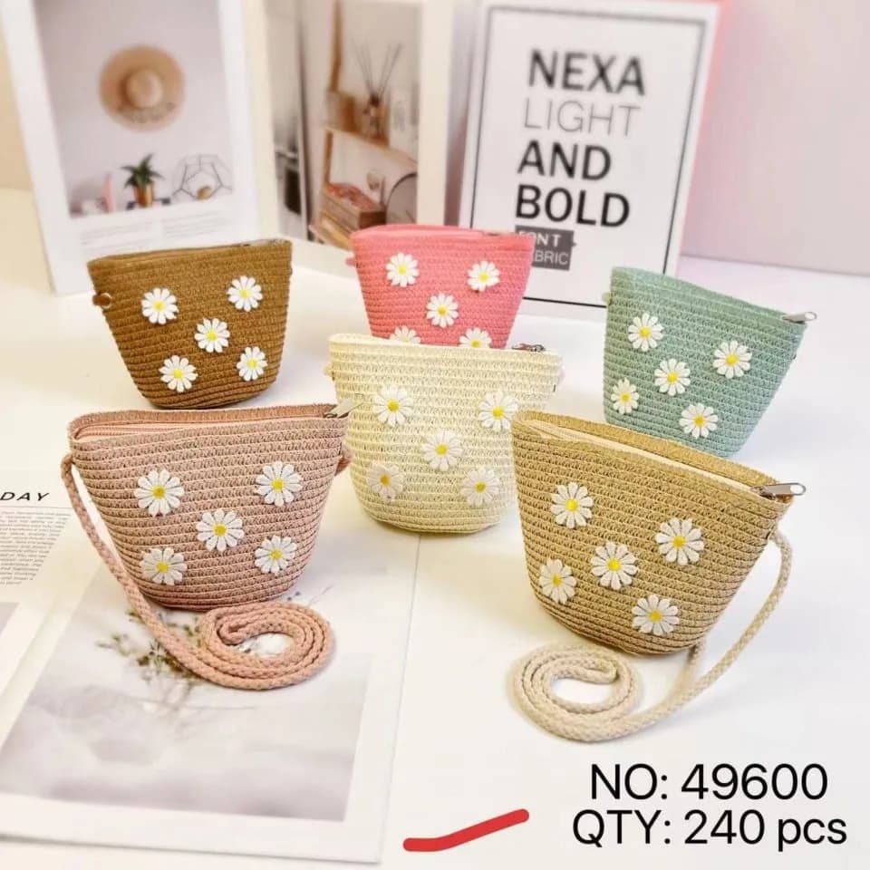Torebka dla Dzieci Pleciona w Stokrotki Mix Kolorów 12 szt.