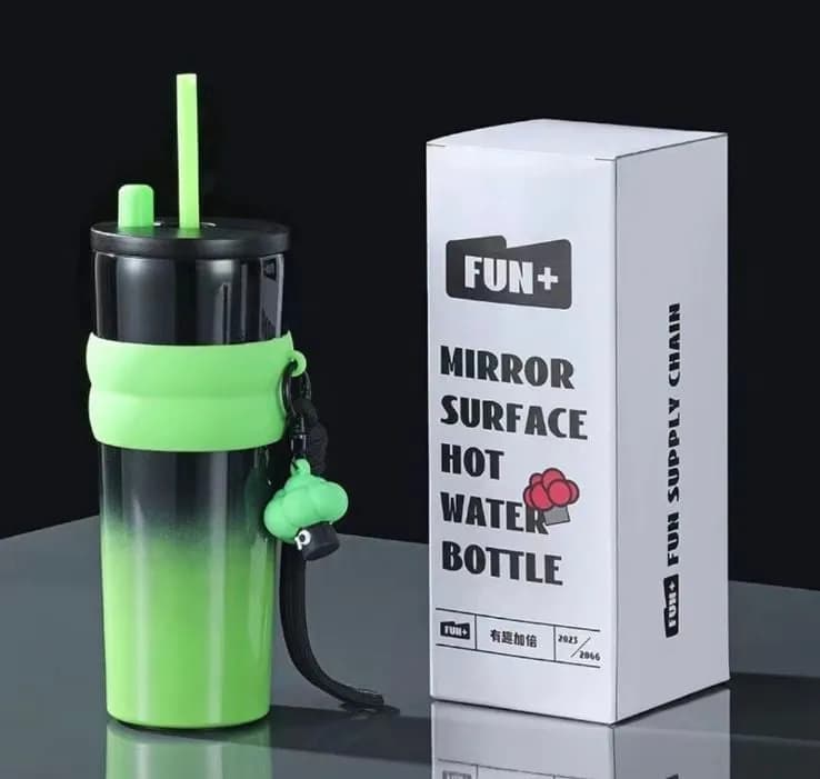Thermos z kubkiem FUN+ Mirror Surface, czarno-zielony gradient