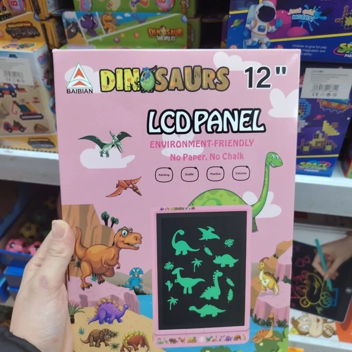 Tablet graficzny LCD 12" Dinosaurs różowy - Panel do rysowania