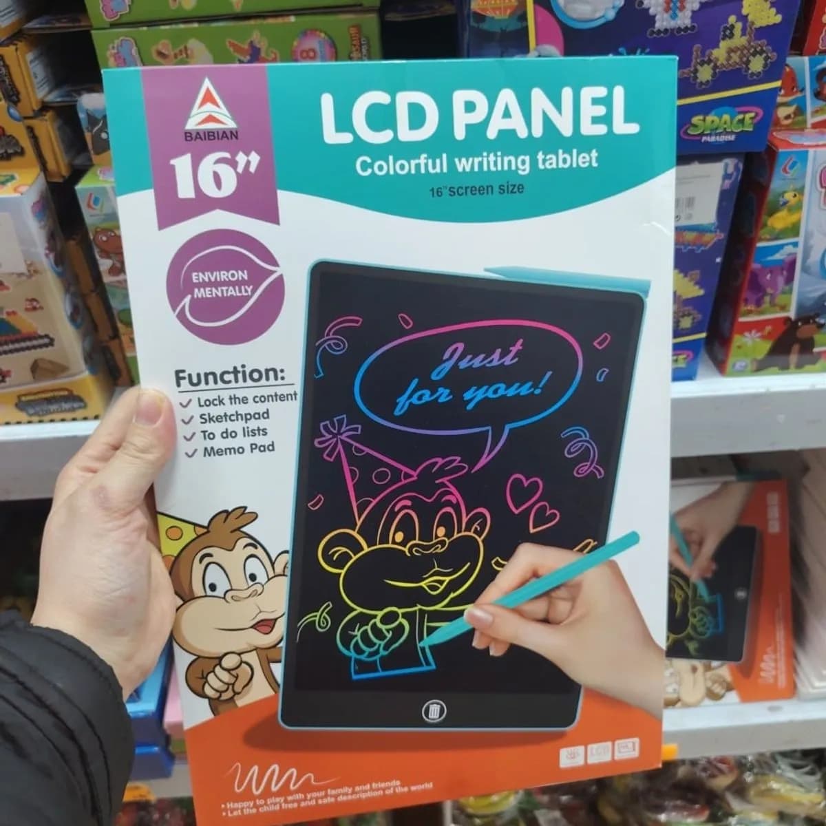 Tablet LCD Panel dla Dzieci 16" Kolorowy Znikopis BAIBIAN