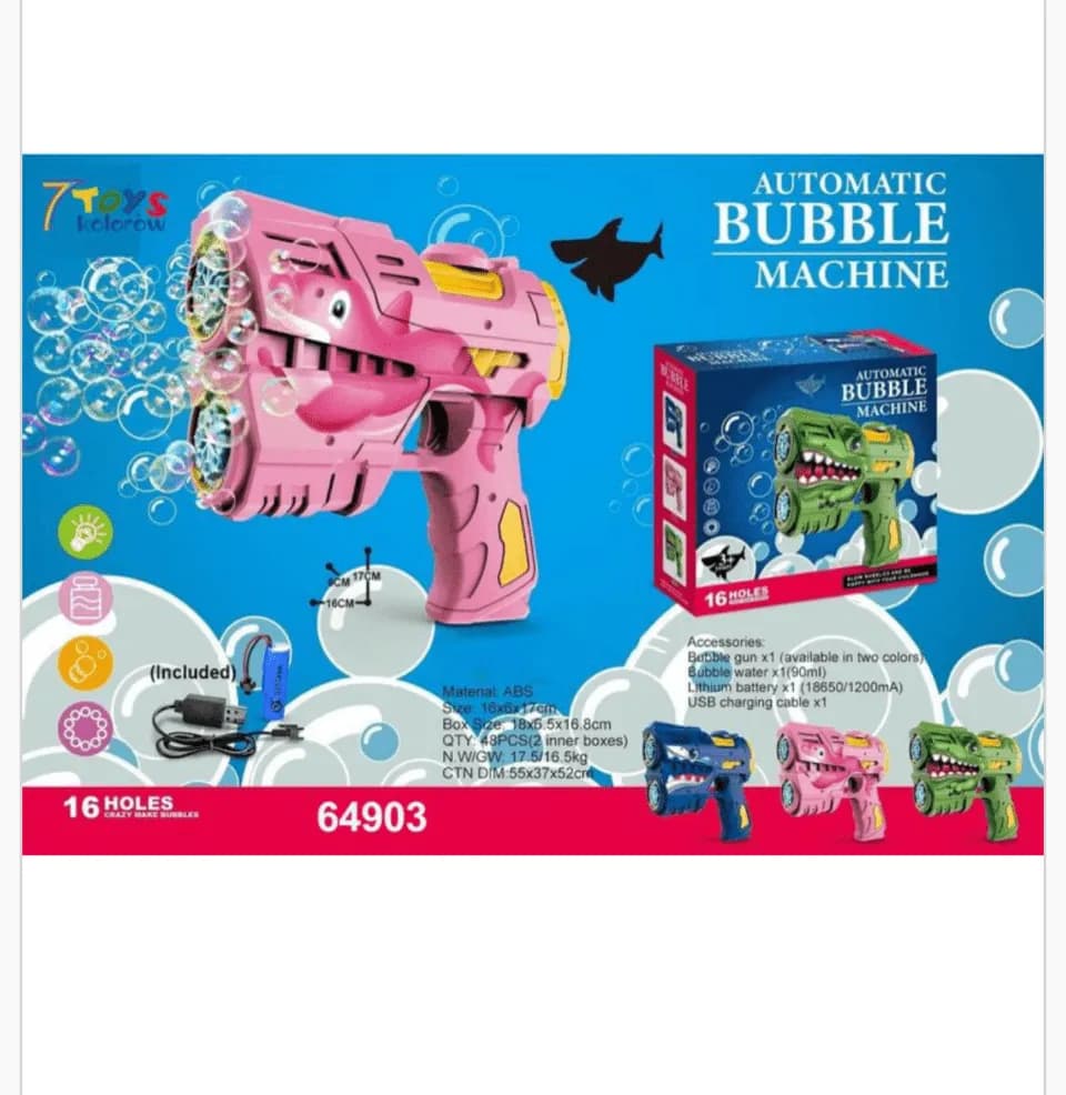 Automatic Bubble Machine - Pistolet do baniek 16 otworów USB