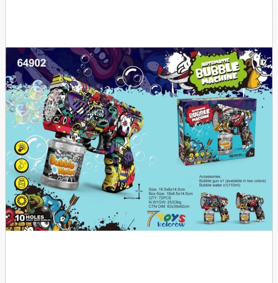 Automatic Bubble Machine Pistolet do baniek 10 otworów Graffiti 16.5cm