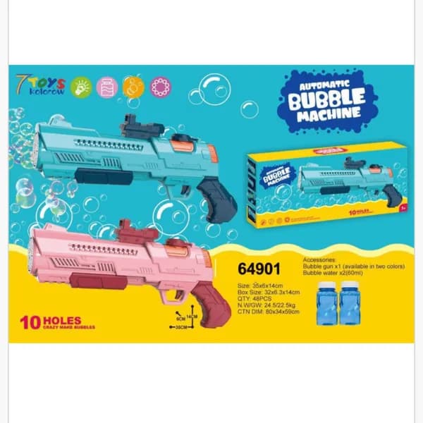 Automatic Bubble Machine Pistolet do baniek 10 otworów 35cm Mix