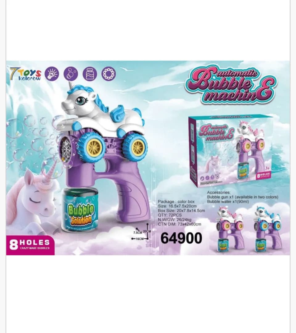 Automatic Bubble Gun Machine Pistolet Jednorożec 8 Oczu 90ml Mix