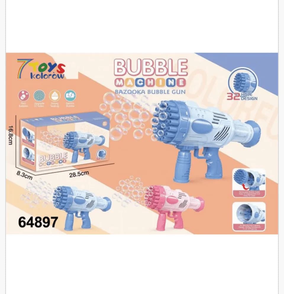 Bubble Machine Bazooka 32 otwory pistolet do baniek 28,5cm Mix
