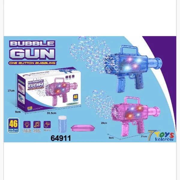 Pistolet do baniek Bubble Gun One Aution 46 otworów Światło Dźwięk