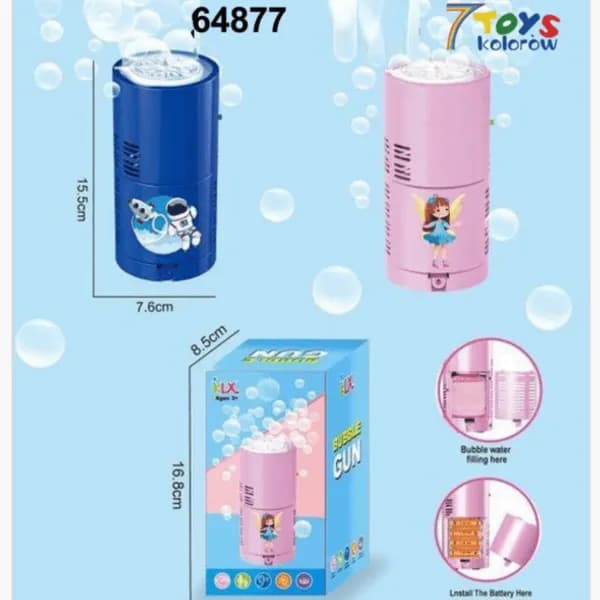 Maszynka do baniek Bubble Gun 15,5cm automat mix wzorów niebieski/różowy