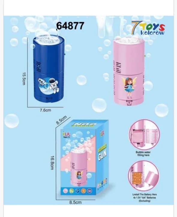 Maszynka do baniek Bubble Gun 15,5cm automat mix wzorów niebieski/różowy