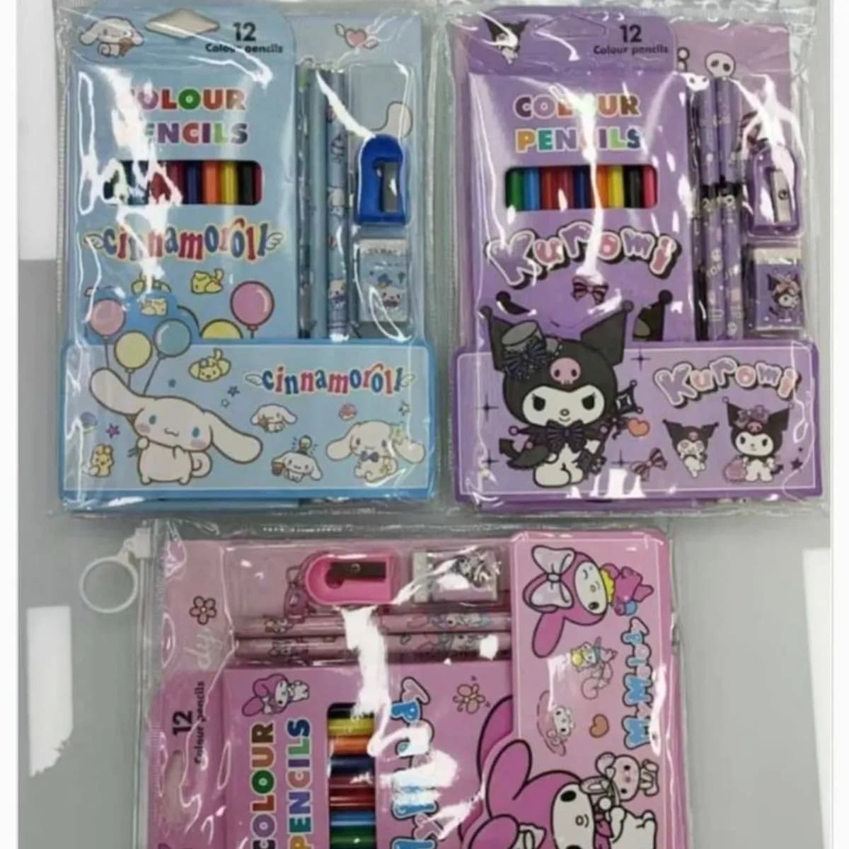 Zestaw Papeterii dla Dzieci 12 el. Sanrio Kredki Ołówki Mix