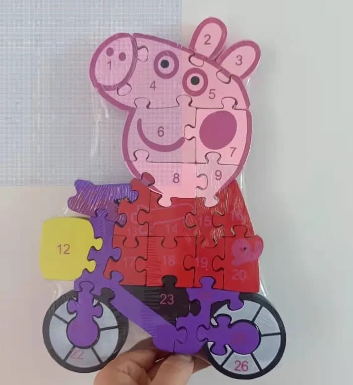 Zabawka Puzzle Peppa Pig Drewniane - Numerowana Układanka Rower