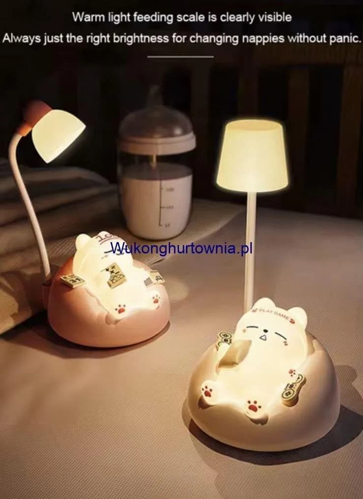 Led Lampa Spać dla Dzieci, Dotykowa, 3 Poziomy Jasności, Miś