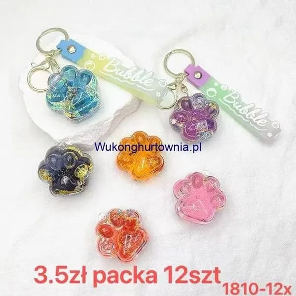 Brelok do Kluczy Łapka z Brokatem i Paskiem Bubble, 12 szt.