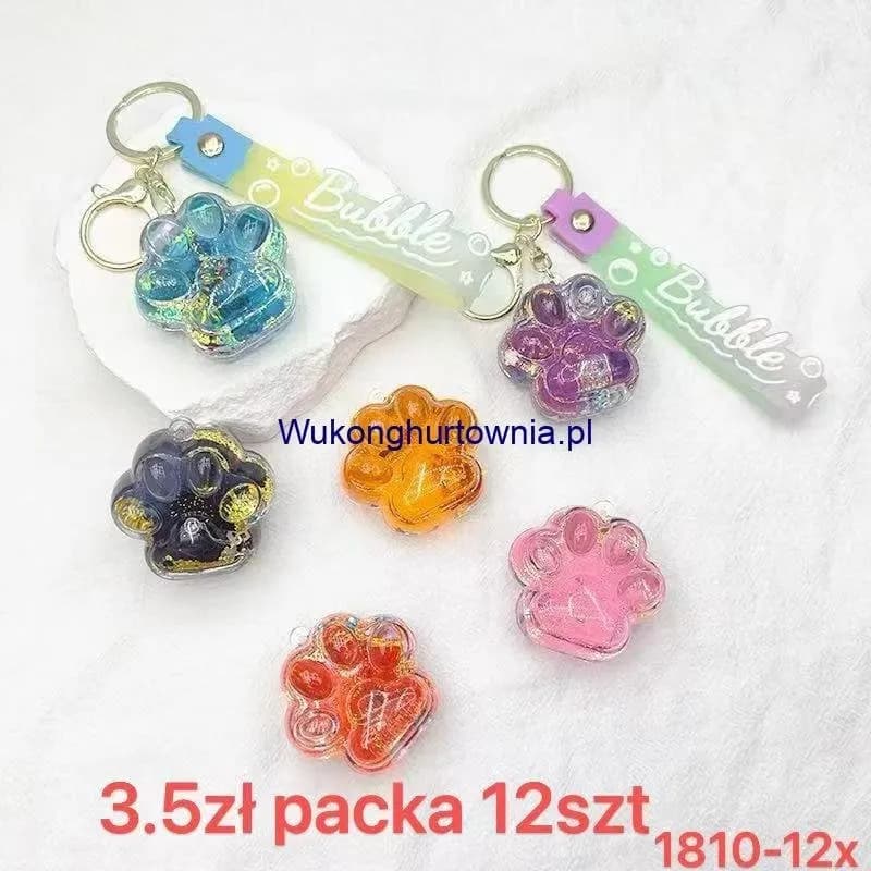 Brelok do Kluczy Łapka z Brokatem i Paskiem Bubble, 12 szt.