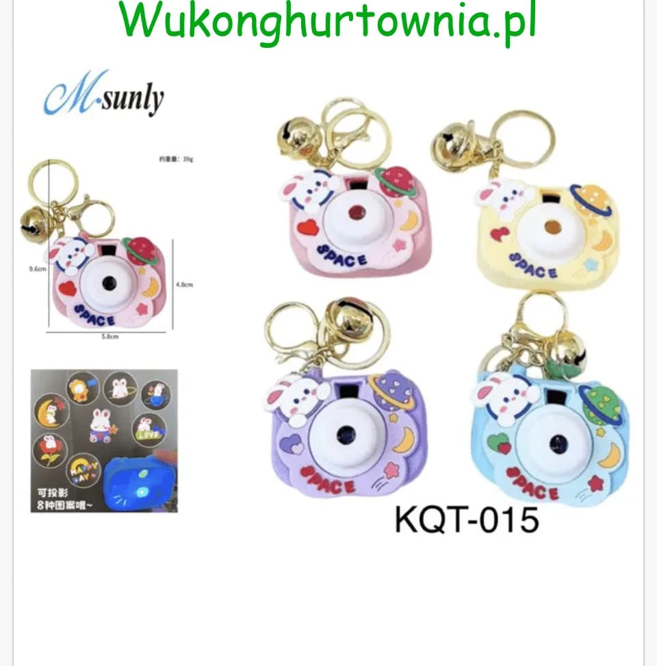 Brelok do Kluczy LED Aparat Projektor 8 Wzorów 5.8x4.8cm 12szt