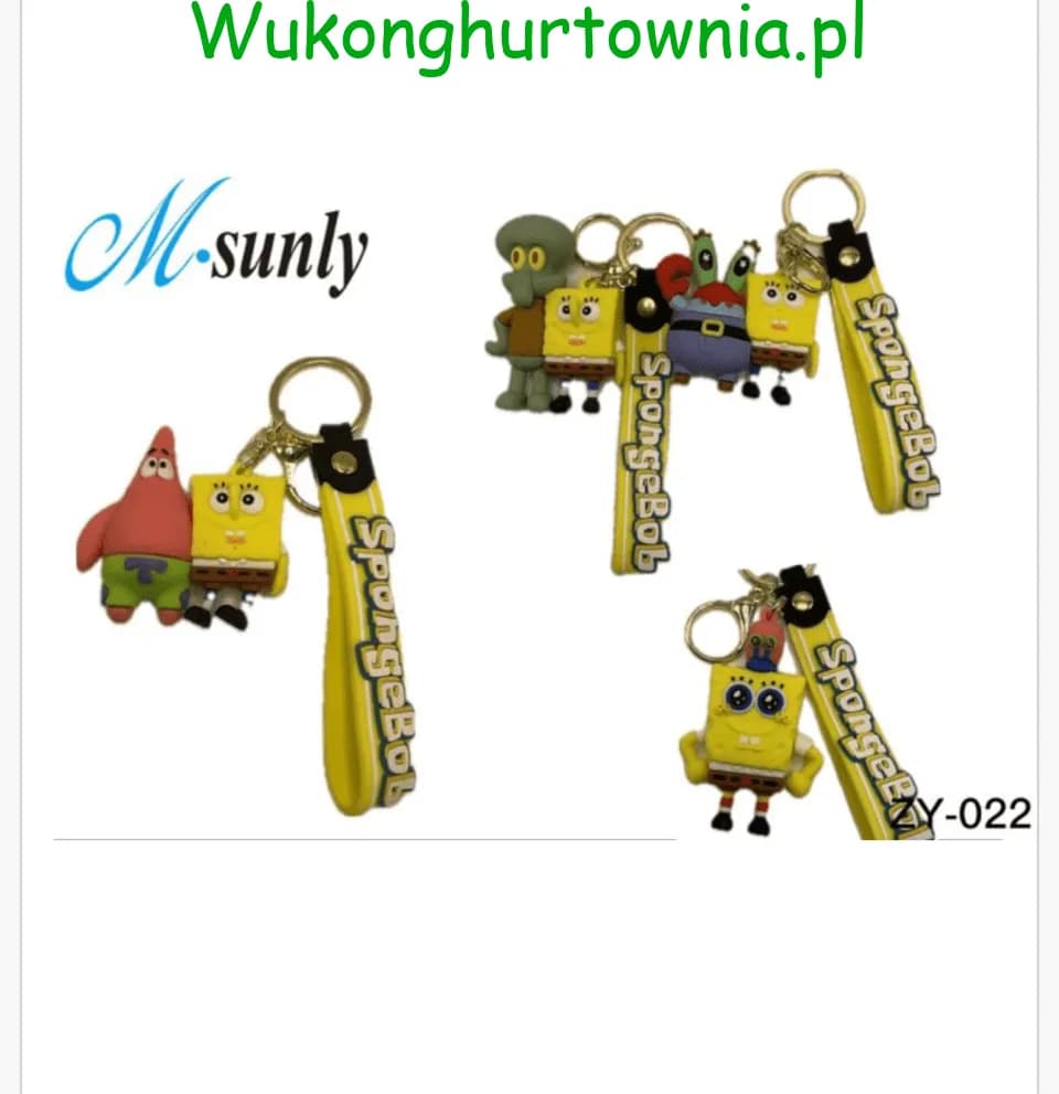 Brelok do Kluczy SpongeBob i Przyjaciele, Gumowy z Paskiem, 12 szt