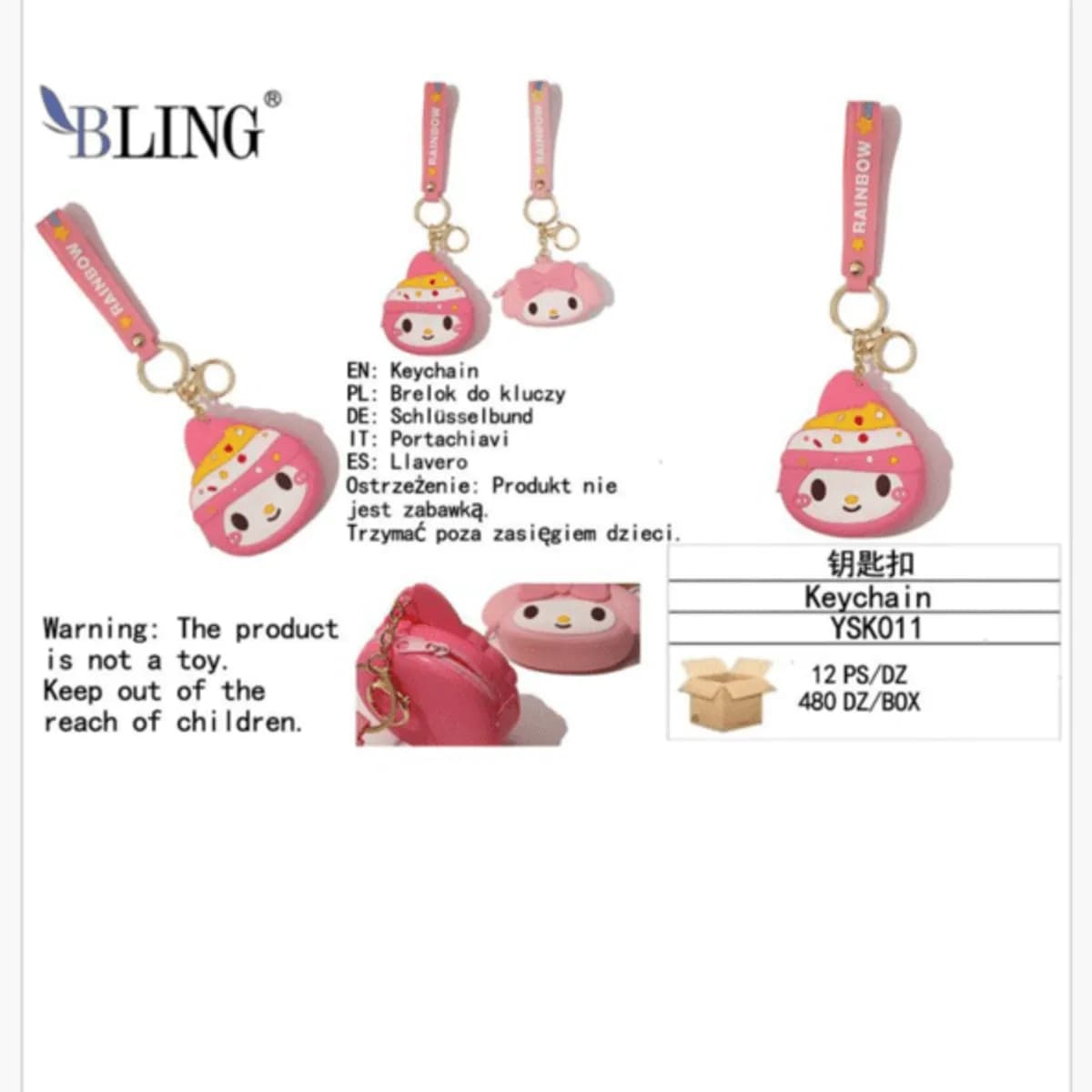 Brelok do Kluczy Silikonowa Mini Portmonetka BLING Różowa 12szt