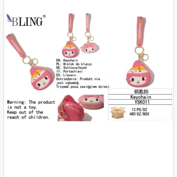 Brelok do Kluczy Silikonowa Mini Portmonetka BLING Różowa 12szt