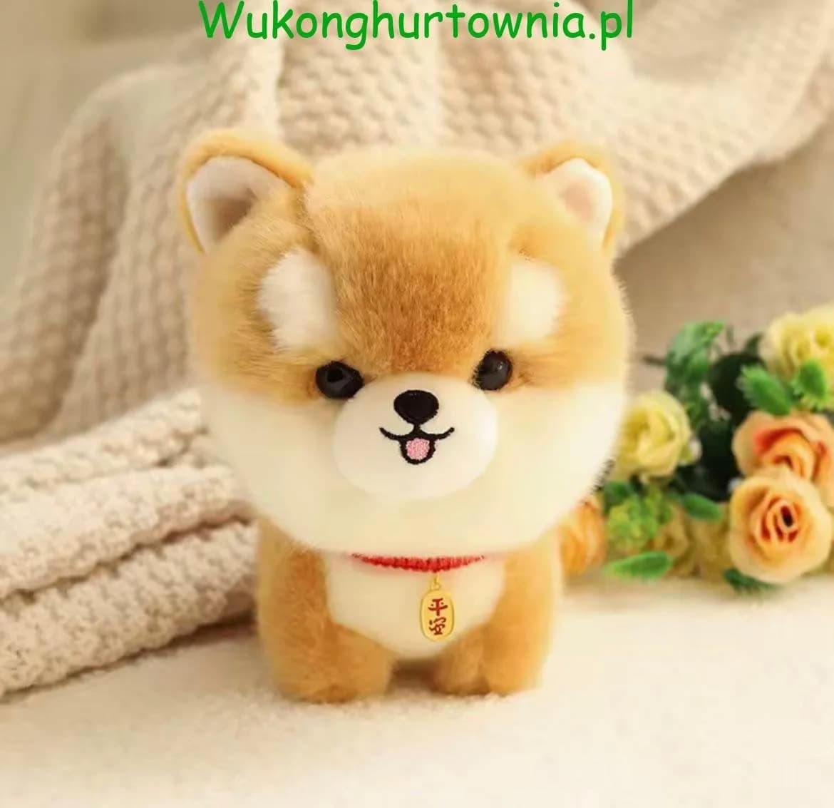 Maskotka Pluszowa Shiba Inu 25cm z Czerwoną Obrożą