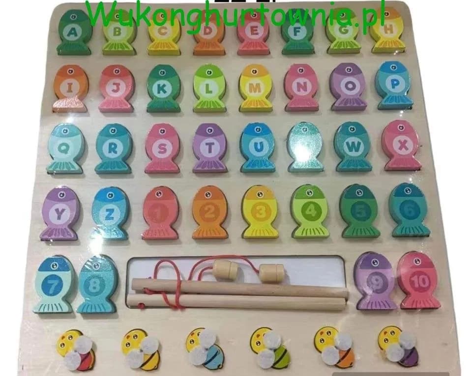 Zabawka Drewniana Edukacyjna Magnetics - Gra Łowienie Rybek Alfabet