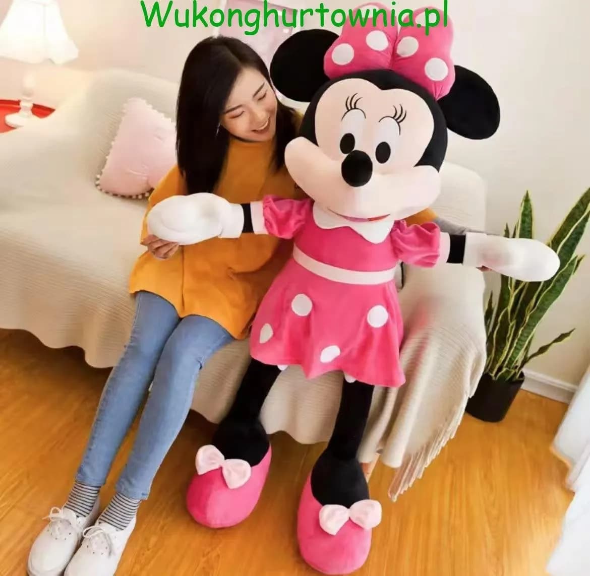 Duża Maskotka Pluszowa Myszka Minnie 75cm Różowa w Grochy