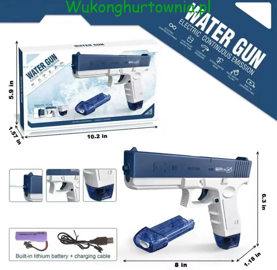 Pistolet Elektryczny na Wodę 20cm USB Trendy Toys Niebieski 6szt