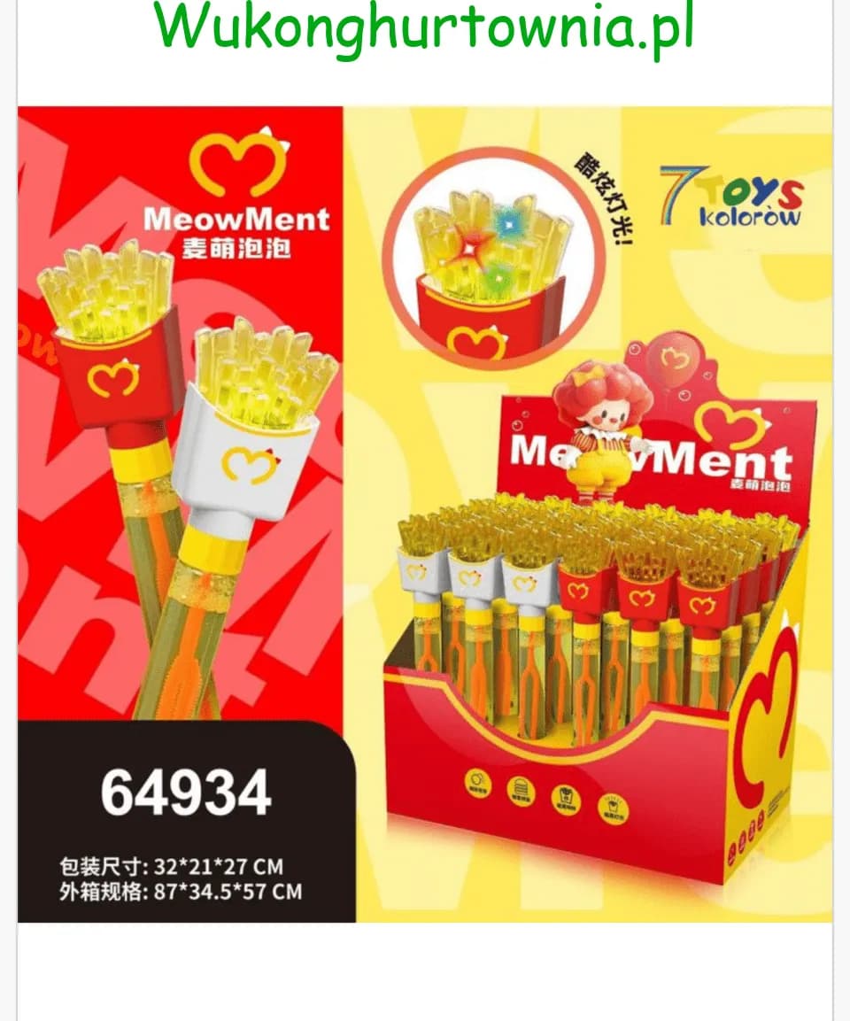 Miecz na Bańki Mydlane Frytki z Podświetleniem LED, 24 szt/paczka