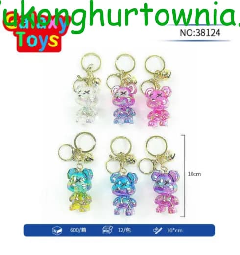 Brelok do Kluczy Miś 10cm Transparentny Gradient z Dzwonkiem