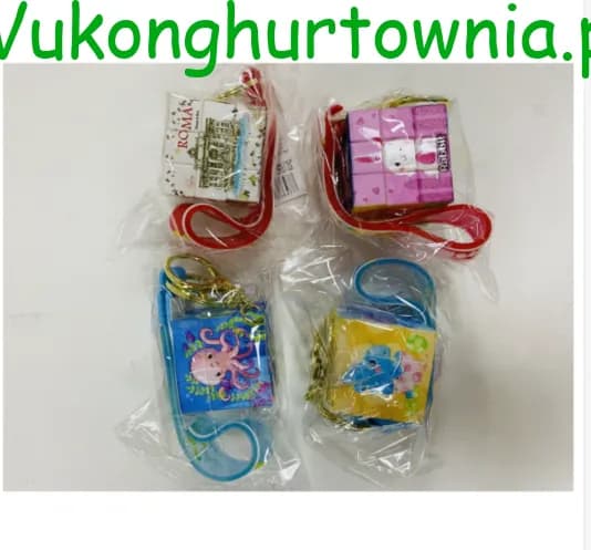 Brelok do Kluczy Kostka Logiczna z Paskiem Mix Wzorów 12szt