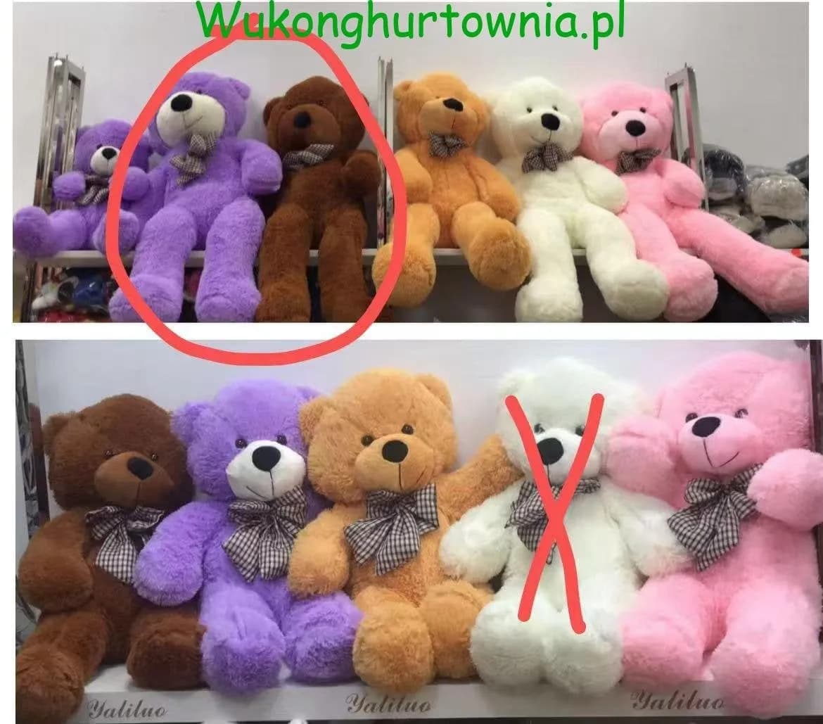 Maskotka Pluszowa Miś 120cm z Kokardą Mix Kolorów