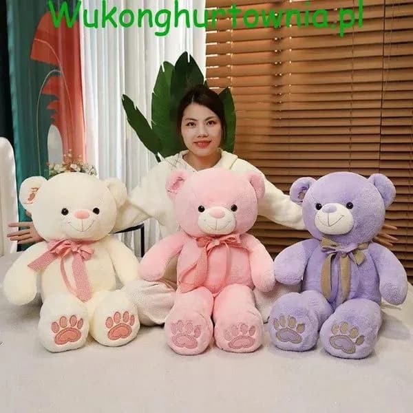 Maskotka Pluszowa Miś 80cm z Kokardą Mix Kolorów