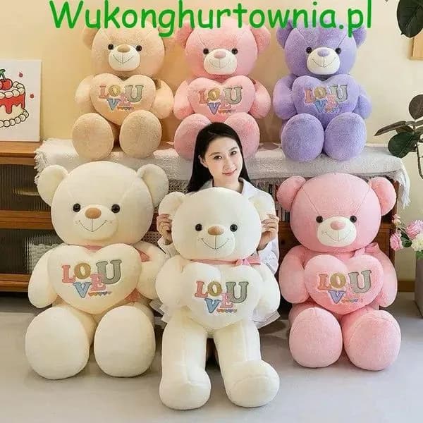 Maskotka Pluszowa Miś 80cm z Sercem LOVE Mix Kolorów