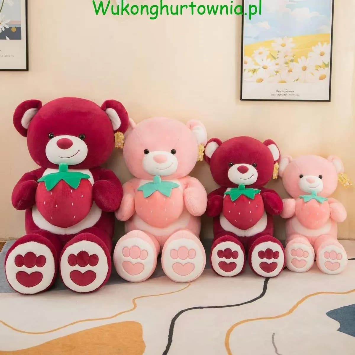 Maskotka Pluszowa Miś z Truskawką 80cm - Mix Kolorów