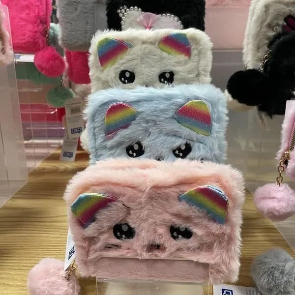 Mini Portfel z Kreskówek dla Dzieci Pluszowy z Pomponem 12szt