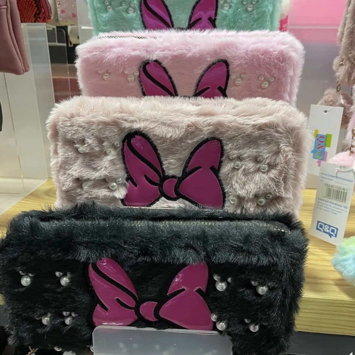 Mini Portfel z Kreskówek dla Dzieci Pluszowy z Kokardą i Perłami