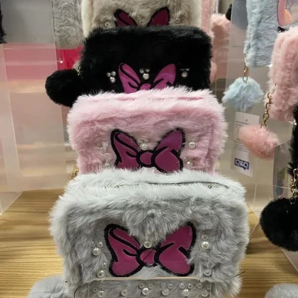 Mini Portfel z Kreskówek dla Dzieci Pluszowy z Kokardą 12szt