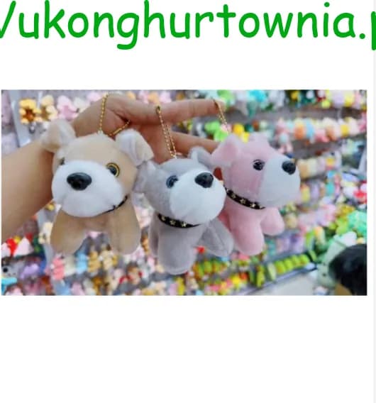 Brelok do Kluczy Pluszowy Piesek z Obrożą, Mix Kolorów