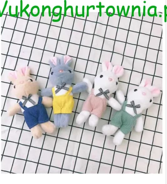 Brelok do Kluczy Pluszowy Królik w Ogrodniczkach, 12 szt.
