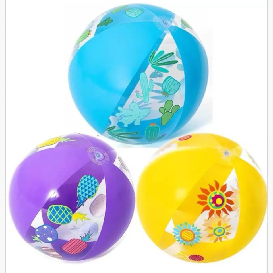 Dmuchana piłka plażowa 40cm, mix wzorów (owoce, kwiaty, kaktusy)